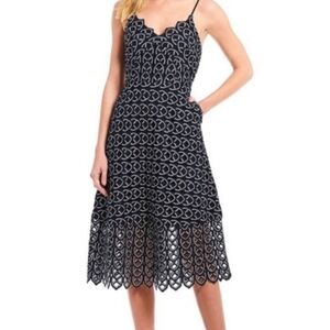 Gianni Bini Irma Eyelet Lace Nautical Garden Navy White Sleeveless Midi Dress